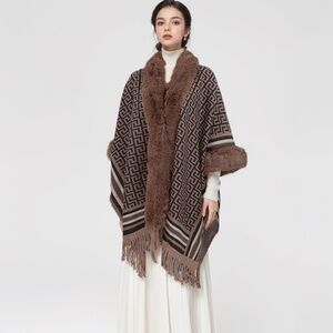 DEVORAH'S SECRET Brown Faux Fur Shawl